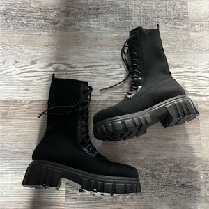 Black Lace-Up Combat Boots